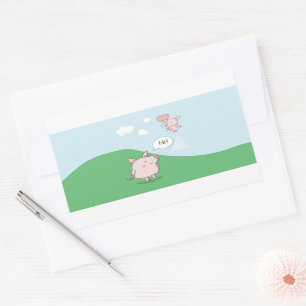 Cute Floating Pig Saying Hi Rectangular Sticker