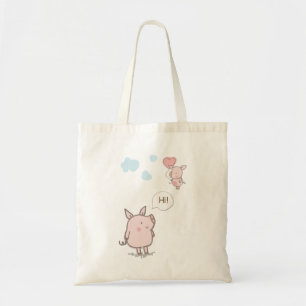 Cute Floating Pig Saying Hi Tote Bag
