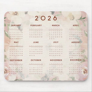 Cute Floral 2026 Calendar Mouse Pad
