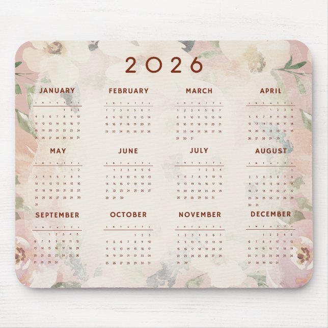 Cute Floral 2026 Calendar Mouse Pad (Front)