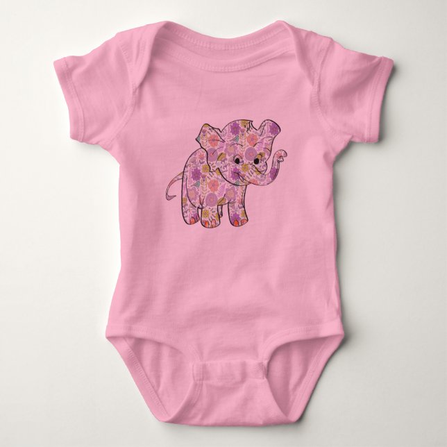 Cute Floral Baby Elephant Baby Bodysuit (Front)