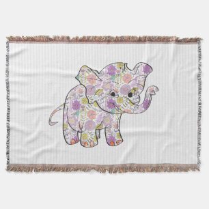 Cute Floral Baby Elephant Throw Blanket