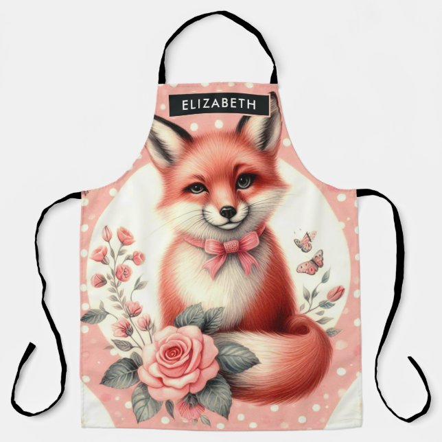 Cute Floral Baby Fox Apron (Front)
