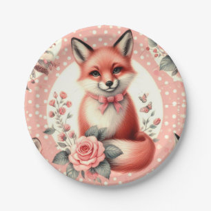 Cute Floral Baby Fox Paper Plate