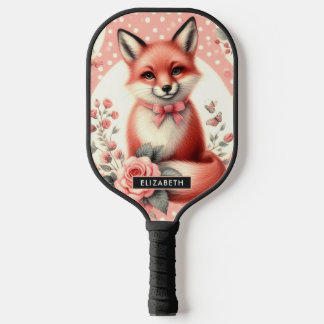 Cute Floral Baby Fox Pickleball Paddle