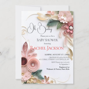 Cute Floral Baby Shower Paper Quilling Frame Invitation