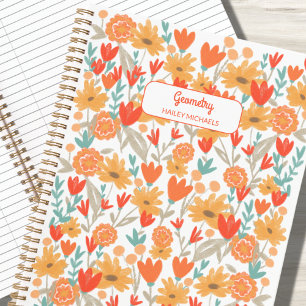 Cute Floral Back-to-School Notebook with Subject