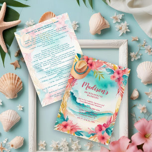 Cute Floral Beach Cowgirl Hat Coastal Bachelorette Invitation