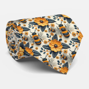 Cute floral bee tiled pattern tie