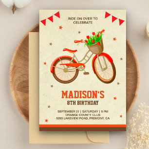 Cute Floral Bicycle Girls Birthday Party Invitation