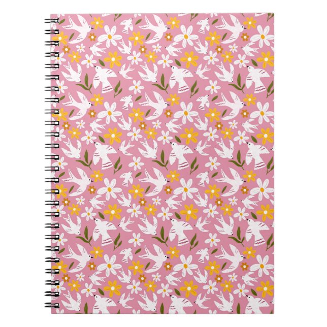 Cute Floral Bird Seamless Pattern Notebook (Front)