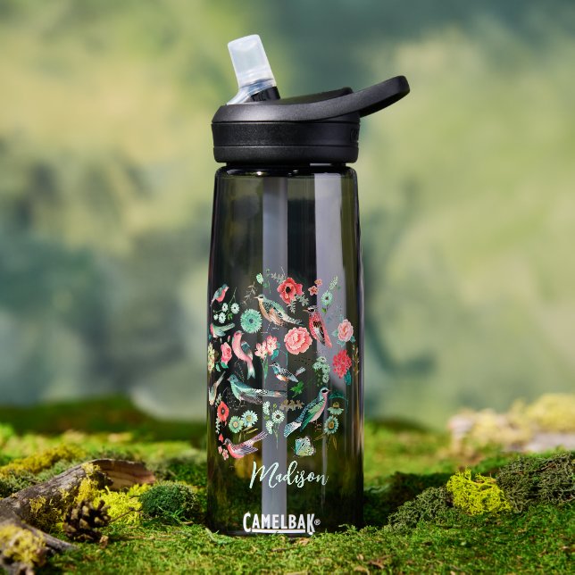 Cute Floral Birds Botanical Pattern Water Bottle (Outdoor)