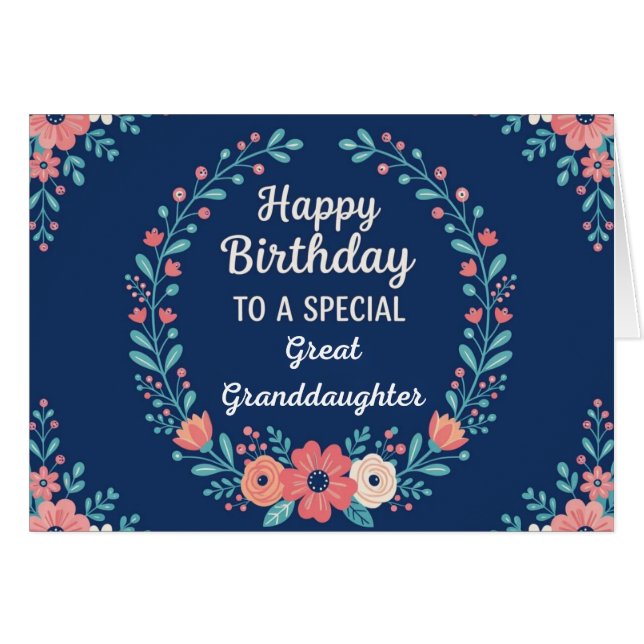 Cute Floral Birthday Card for Great Granddaughter (Front Horizontal)