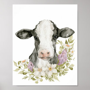 Cute Floral Black Cow Print