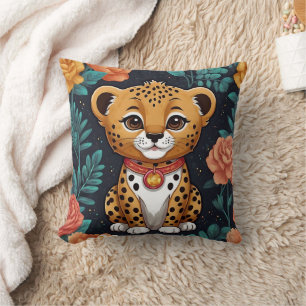 Cute Floral Blue Cheetah Print Cushion