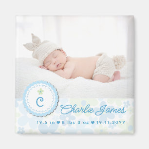 Cute Floral Blue Daisies Birth Announcement Photo Magnet