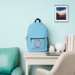Cute Floral Blue Hydrangea Wolf Backpack Blue