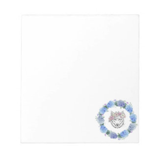 Cute Floral Blue Hydrangea Wolf Design Notepad