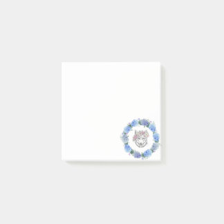 Cute Floral Blue Hydrangea Wolf Post-It Notes
