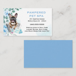 Cute Floral Blue Pet Groomer Spa Business Card