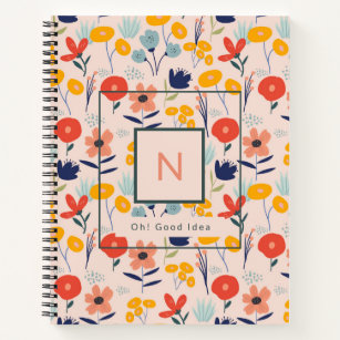 Cute Floral Blush Pink Pattern Monogram Notebook
