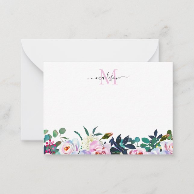 Cute Floral Blush Pink Peony Botanical Monogram Card (Front)