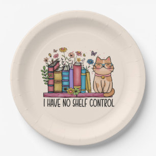 Cute Floral Books and Cat Paper Plate