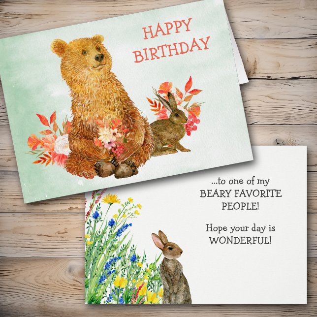Cute Floral Bouquet Bear Rabbit Birthday Card (Creator Uploaded)