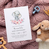 Cute Floral Bouquet Elephant Baby Girl Baby Shower