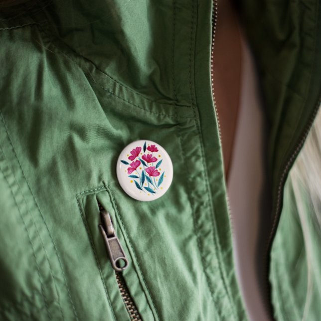 Cute floral bouquet - magenta and teal 6 cm round badge (Creator Uploaded)