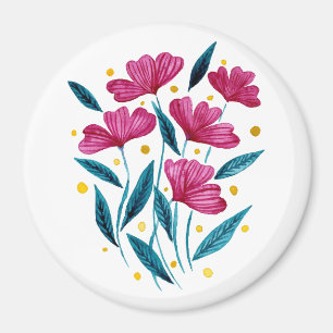 Cute floral bouquet - magenta and teal magnet