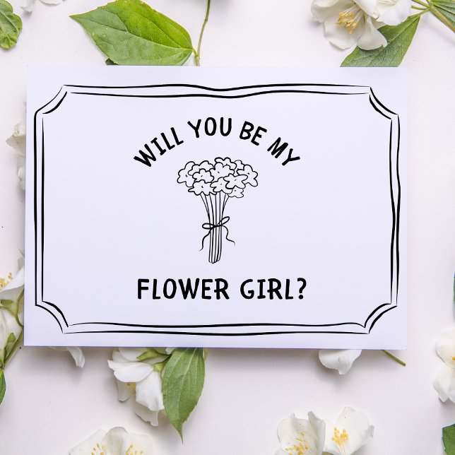 Cute Floral Bow Bouquet Flower Girl Proposal Card (Simple yet stylish bridesmaid card with a floral illustration, perfect for any modern wedding.)