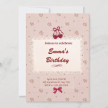 Cute Floral Bow Coquette Birthday Invitation