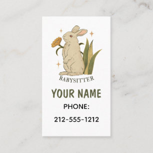 Cute Floral Bunny Baby Babysitter QR Code Business Card