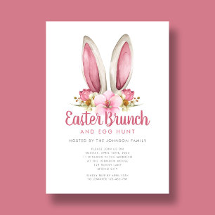 Cute Floral Bunny Ears Easter Brunch Invitation