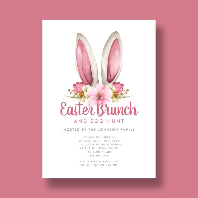Cute Floral Bunny Ears Easter Brunch Invitation (Cute Floral Bunny Ears Easter Brunch Invitation)