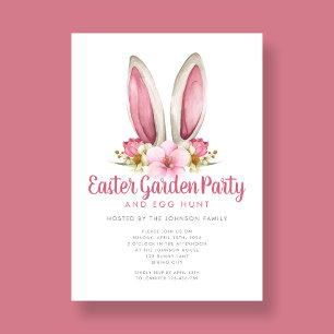 Cute Floral Bunny Ears Easter Garden Party Invitation