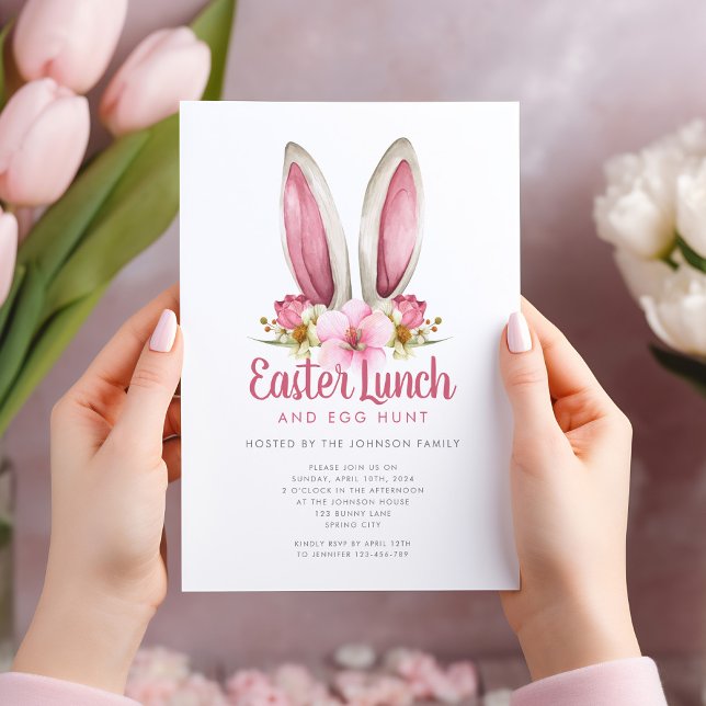 Cute Floral Bunny Ears Easter Lunch Invitation (Cute Floral Bunny Ears Easter Lunch Invitation)