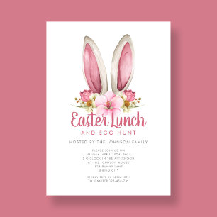 Cute Floral Bunny Ears Easter Lunch Invitation