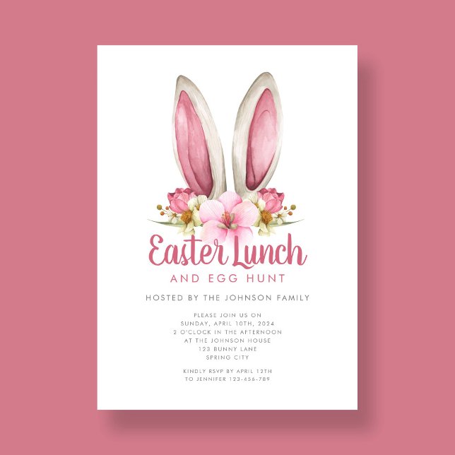 Cute Floral Bunny Ears Easter Lunch Invitation (Cute Floral Bunny Ears Easter Lunch Invitation)