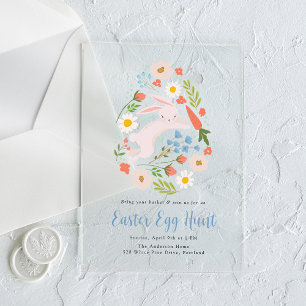 Cute Floral Bunny Easter Egg Hunt Acrylic Invitations