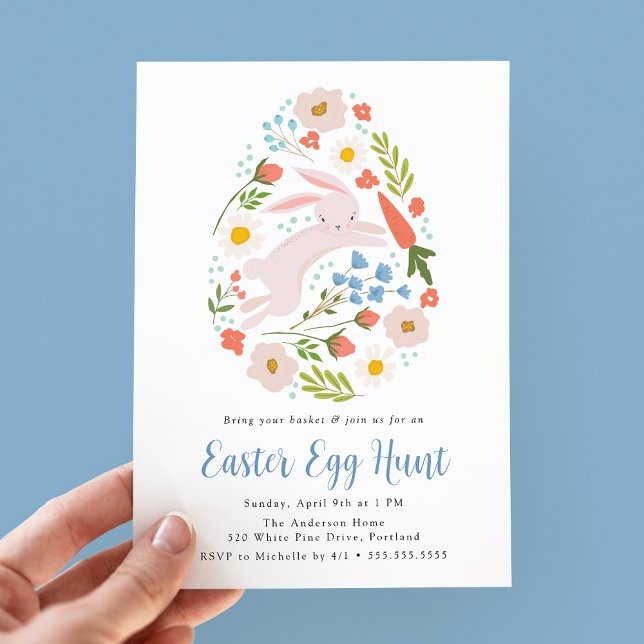 Cute Floral Bunny Easter Egg Hunt Invitation (Creator Uploaded)