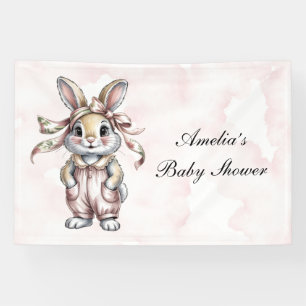Cute Floral Bunny Girl Baby Shower Banner