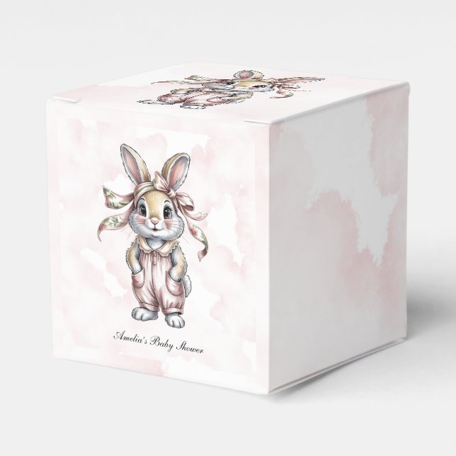 Cute Floral Bunny Girl Baby Shower Favour Box (Front Side)