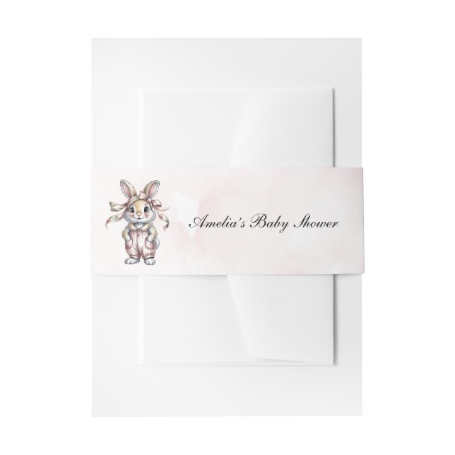 Cute Floral Bunny Girl Baby Shower  Invitation Belly Band (Front Example)