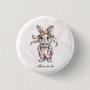 Cute Floral Bunny Girl Baby Shower Mom-to-be 3 Cm Round Badge