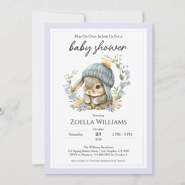 Cute Floral Bunny Rabbit Invitation (Front)