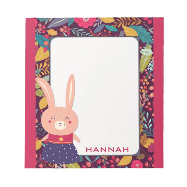 Cute Floral Bunny Rabbit Notepad (Front)