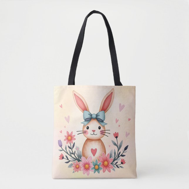 Cute Floral Bunny Tote Bag (Front)