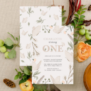 Cute Floral Butterfly Is Turning One 1st Birthday Invitation